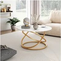Vicco Couchtisch Calgary, Weiß/Gold/Gold, 79.5 x 46 cm mit großer Arbeitsfläche (1-St)