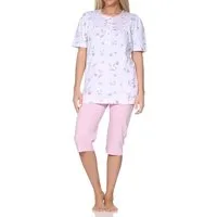 Normann Pyjama Normann Damen Capri-Pyjama kurzarm – Sommerliches Blumen-Design