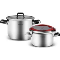 Karaca Schnellkochtopf Karaca Orbit Schnellkochtopf-Set 6+8 L Rot, 18/10 EDELSTAHL