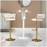 PFCTART Barhocker Samt Barhocker 2er Set, 360° drehbar & höhenverstellbar (Set, 2 St., Goldene Basis, für Küche, Esszimmer & Kücheninsel), Handgefertigte Rückenlehne, weich gepolstert, luxuriöser Samt