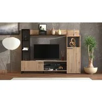 Home affaire Wohnwand Retimno, inkl. Highboard, TV-Board, Standregal und Wandregal, (Komplett-Set, 4-St), 208 cm, Trendfarben, mit dekorativen schwarzen Streifen, TV bis 58'