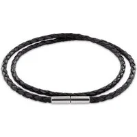 Auroris Lederband geflochten 3mm schwarz Echtleder Kette (mit Edelstahl Tunnel-Drehverschluss), Made in Germany