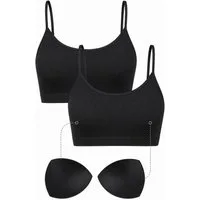 fashionshowcase Bustier Damen 2er Pack Bambus BH mit Pads nahtlos weich atmungsaktiv elastisch (2-tlg) mit herausnehmbaren Pads für natürliche Form