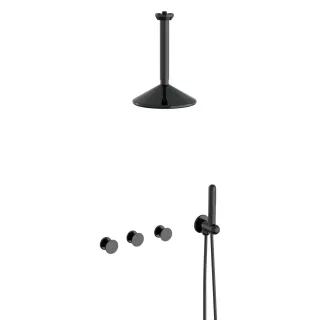 VitrA Liquid Duschsystem mit Duschkopf und Handbrause Wand-/Deckenmontage Schwarz Hochglanz,A4277739 A4277739