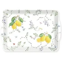 EasyLife Tablett Fleurs et Citrons, Melamin, Höhe: 2cm, Farbe: Weiß, Motiv: Zitronen
