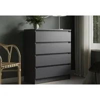 Home Collective Kommode mit 4 Schubladen Kommode schmal Holz Schrank (Highboard Anrichte Schlafzimmer Wohnzimmer Flur Büro Organizer), Kommode 76 cm breit Schrank mit Schubladen Sideboard Anthrazit
