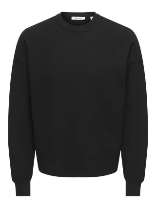 ONLY&SONS - ONSVIEW LS JAQUARD CREW DS KNIT Black - Gr. - L