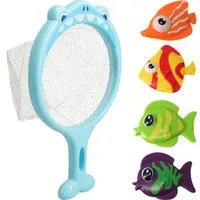 Koopman Wasserspielzeug Fischfangspiel Kescher Kinderspiel 5 Tlg. Set, Kunststoff, Set (5-tlg) 5tlg, 4 Fische, Kescher, Wasserspiel, Fangspiel