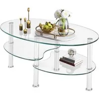 KOMFOTTEU Couchtisch Beistelltisch, 3 Ebenen Glastisch, mit Metallgestell