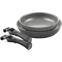 BALLARINI Pfannen-Set Bratpfanne Torre, Aluminium (Set, 4-tlg., 2 Griffe, 1 Bratpfanne 28 cm, 1 Bratpfanne 24 cm), Abnehmbarer Griff, Keramikbeschichtung, Made in Italy, stapelbar