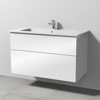 Sanipa 3way Keramik-Set Venticello Keramik-Waschtisch und Unterbau mit 2 Auszügen, Weiß-Glanz SF32478
