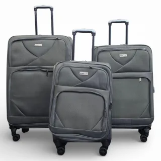 Softshell, leichtes graues Nylon 4-Wheel-Reisekoffer, Urlaubsset mit 3 Koffern