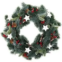 Spetebo Dekokranz Künstlicher Tannenkranz mit Schnee Beeren und Tannenzapfen, Weihnachts Türkranz zum Aufhängen mit Dekoration