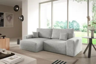 Ecksofa Schlafsofa Sofa ARONA XS in Stoff Centaur Hellgrau Ottomane Links