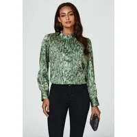 FS Collection Langarmbluse Damen Langärmelige Bluse - Bluse mit Blumenmuster und hohem Kragen (XS (UK 8 / EU 36) S (UK 10 / EU 38) M (UK 12 / EU 40) L (UK 14 / EU 42) XL (UK 16 / EU 44), 4 Farben : Blau, Grün, Rust, Rosa und Gelb) leicht, formstabil,
