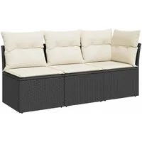 vidaXL Loungesofa Gartensofa mit Kissen 3-Sitzer Schwarz Poly Rattan, 1 Teile