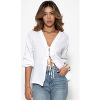SASSYCLASSY Blusenjacke Musselin Blusenjacke mit Bindebänder Damen Leichte Baumwollbluse mit V-Ausschnitt und leichten Ballonärmeln