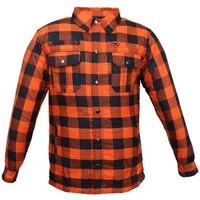 Alpha Speeds Motorradjacke Flanell-Holzfäller Motorrad KEV ARAMID Lumber Biker Hemd SLIM Orange (Wasserdicht & Winddicht & Atmungsaktiv + Belüftungstaschen / Motorradhemd) All Season, wasserdichte Reißverschlüsse, mit Protektoren