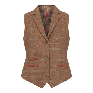 Tailored Fit Tweedweste für Damen in Eichenbraun mit Fischgrätenmuster
