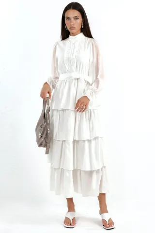 A-Linien Maxi-Kleid mit Rundhalsausschnitt und Knöpfen