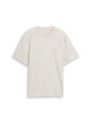 Denim Tom Tailor - Relaxed Fit T-Shirt mit Brusttasche greyish white - Gr. - L