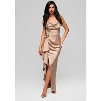 OMBRE Abendkleid Elegantes trägerloses Maxikleid mit Drapierung und Rosendetail Fließende Drapierung