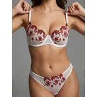 Elegant Love Set: Push-up-BH Bestickter BH & Tüll-Tanga, Transparentes Mesh-Dessous (Set, 2-tlg., mit String, Panty) elegantes Lingerie Sexy Set, Unterwäsche für Frauen