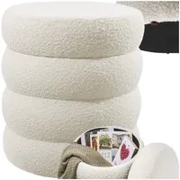 tectake Sitzhocker Schminkhocker Altu, gepolstert, Stauraum, 42 x 42 x 47 cm (rund, 1-St. Bouclé creme-weiß), weicher, pflegeleichter Bezug, Belastbarkeit 120 kg