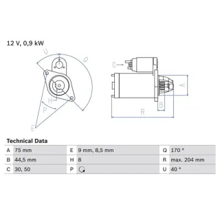 Bosch Anlasser 0,9 kW Mitsubishi Colt Lancer Smart Forfour 0986023520