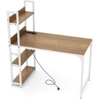COSTWAY Schreibtisch, mit Ladestation, Regal-Schreibtisch 120x65cm, Metall