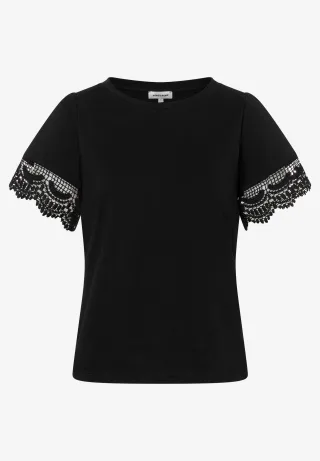 MORE & MORE - T-Shirt mit Spitzen-Ärmel schwarz - Gr. - 38