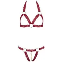 Cottelli Collection Set: Bügelloser BH Ouvert Dessous-Set mit Ketten BH und String - rot (2-tlg) mit offenem Schritt und Cups