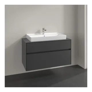 Villeroy und Boch Collaro Waschtischunterschrank C020B0VR 100x54,8x50cm, Waschtisch mittig, LED-Beleuchtung 7,3 W, graphite