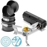 STAHLWERK Gaskocher Outdoor-Koch-und Campingset Gaskocher 1.700 Watt inklusive 4 Töpfe, (Set, Set), Schweißer-Gripzangen inklusive Transportkoffer