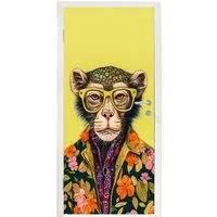 MuchoWow Türtapete Affe - Tiere - Brillen - Design - Blumen, Matt, bedruckt, (1 St), Selbstklebende Tapete, Folie für Möbel, 75x205 cm