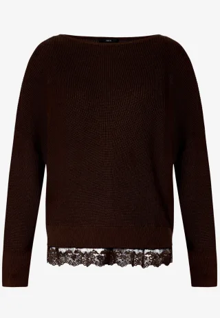 zero - Strickpullover mit Spitzenkante chocolate plum - Gr. - 34