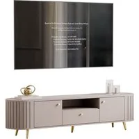 yourhouse24 TV-Schrank LINNEA 180cm 2D1S Runde Ecken Lamellen Kaschmir/Schwarz