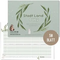 Things of Happiness Spiel Stadt, Land, Fluss, Baby, Babyparty Spiel, Kultspiel für die Babyshower Party, Quizblock DIN A4 mit 50 Blatt