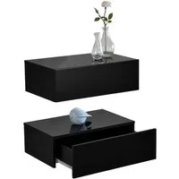 en.casa Nachtschrank »Oslo« in 2er Set mit Schublade 46x30x15cm Schwarz Hochglanz