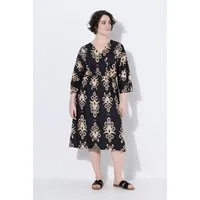 Ulla Popken Midikleid Kleid Ornamente Wickeloptik V-Ausschnitt 3/4-Arm