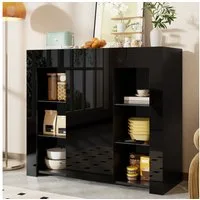 Merax Sideboard Buffetschrank mit Hochglanz-Front (1 St., für Wohnzimmer, Esszimmer oder Küche), Kommode mit Glasregalen und Tür, Anrichte Schrank Buffet, 95x35x83cm