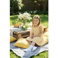 Parla Kids Kleid & Haarband Kleid Violetta - Plaid Muster in gelb weiß, Rüschensaum und Haarband