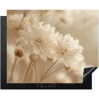 MuchoWow Herd-Abdeckplatte Blumen - Beige - Natur, Vinyl, (1 tlg), Herdabdeckplatten für Ceranfeld, Induktionsschutz, 65x55 cm