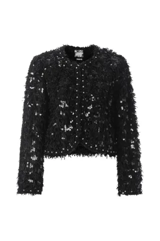Rich & Royal - Short Feather with Sequin Jacket black - Gr. - 34