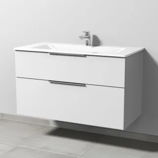 Sanipa 3way Glas-Set Glas-Waschtisch und Unterbau mit 2 Auszügen, Weiß-Soft UM20443