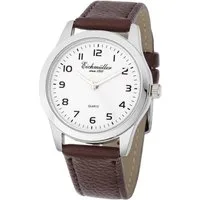 Eichmüller Quarzuhr Herrenuhr, weißes Zifferblatt, braunes Lederarmband, 39 mm, RE1000, klassisches Design, präzises Quarzwerk