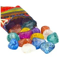 Steinfixx® Edelstein 20 Stück Magic Stones in buntem Stoffsäckchen, (magisches Farbenspiel, 1-St., Bergkristall gefrostet - AAA Qualität aus Brasilien), incl. buntem Stoffsäckchen