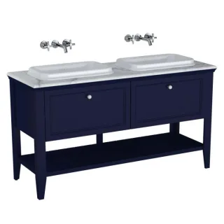 VitrA Valarte Einbauwaschtisch-Möbel-Set 65786 149,5x52x87,5cm, links/rechts, Korpus stahlblau/Waschtisch weiß hochglanz
