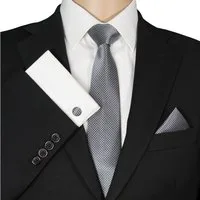 GASSANI Krawatte Karo Hochzeitskrawatte Tuch Festlich Schmal, Herren-Schlips Business (Set, 3-St., Manschettenknöpfe, Krawattenset, mit Einstecktuch) Kariert, Gepunktet, Punkte, Dots, Tupfen, Grid Struktur, Seide-Touch