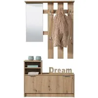 Home affaire Garderoben-Set Ravenna Flurgarderobe, Dielenschrank, Kompaktgarderobe, Breite 100 cm, (Komplett-Set, 2-St), inkl. Schuhschrank und Garderobenpaneel, mit Klapptür, Spiegel, Haken